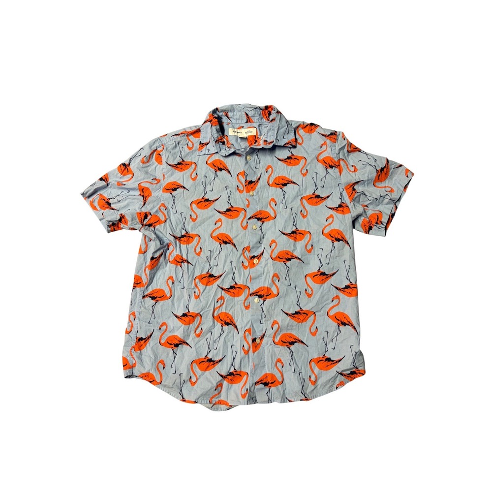 Mens‎ Large Slim Fit Built-In Flex Flamingo Print Short Sleeve Shirt